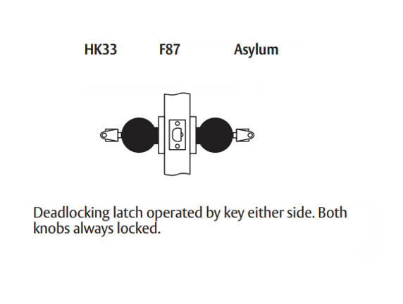 Arrow HK33-BB Asylum Cylindrical Knob Lock w/ Ball Knob