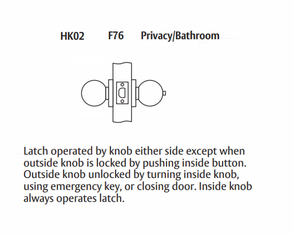 Arrow HK02-BB-630 Privacy Cylindrical Knob Lock w/ Ball Knob, Satin Stainless Steel Finish