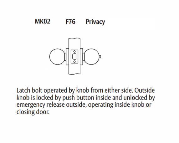 Arrow MK02-BD Grade 2 Privacy Cylindrical Knob Lock w/ Ball Knob