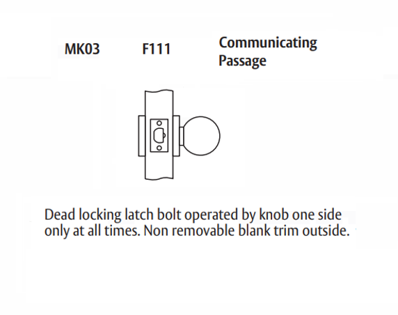 Arrow MK03-BD Grade 2 Communicating Passage Cylindrical Knob Lock w/ Ball Knob