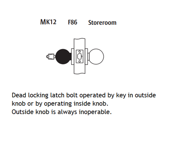 Arrow MK12-BD Grade 2 Storeroom Cylindrical Knob Lock w/ Ball Knob