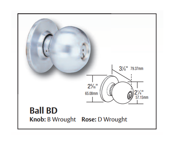 Arrow MK31-BD Grade 2 Communicating Cylindrical Knob Lock w/ Ball Knob