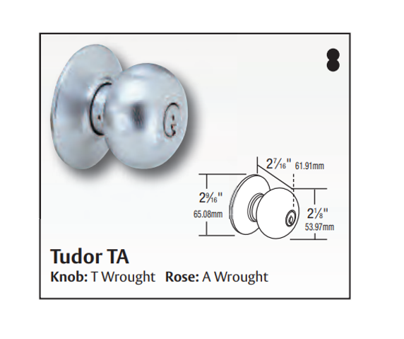 Arrow MK02-TA Grade 2 Privacy Cylindrical Knob Lock w/ Tudor Knob
