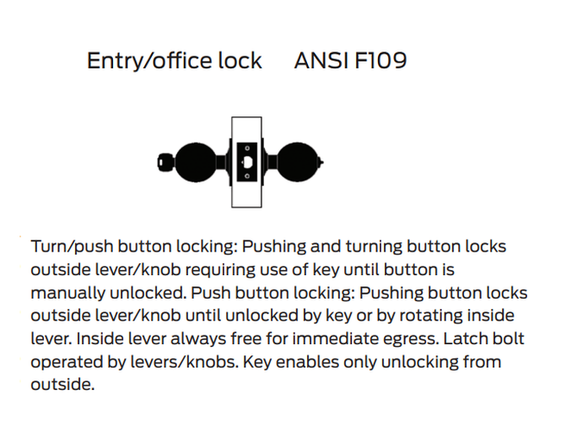 Falcon W511 HAN Grade 2 Entry/Office Cylindrical Knob Lock w/ Hana Knob Style