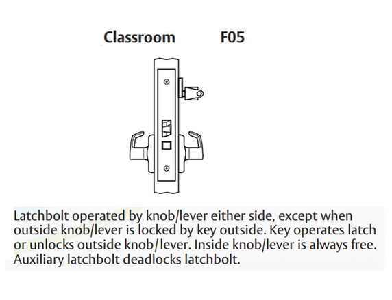 Arrow BM17 VG 26D Classroom Mortise Lock w/ V Lever and G Escutcheon, Satin Chrome Finish
