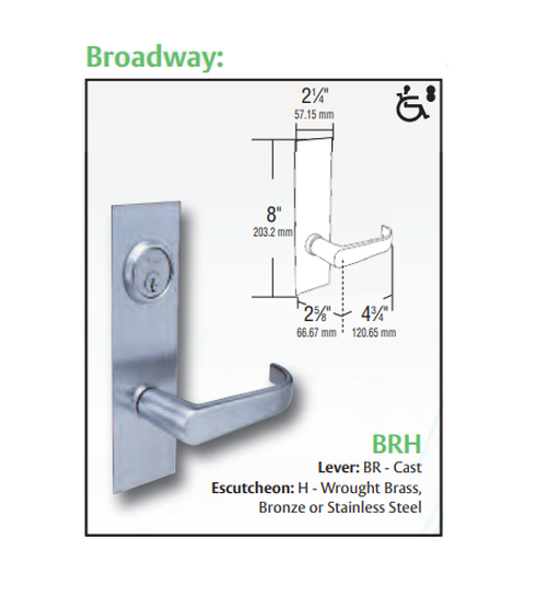 Arrow BM37 BRH 26D Double Classroom Mortise Lock w/ BR Lever and H Escutcheon, Satin Chrome Finish