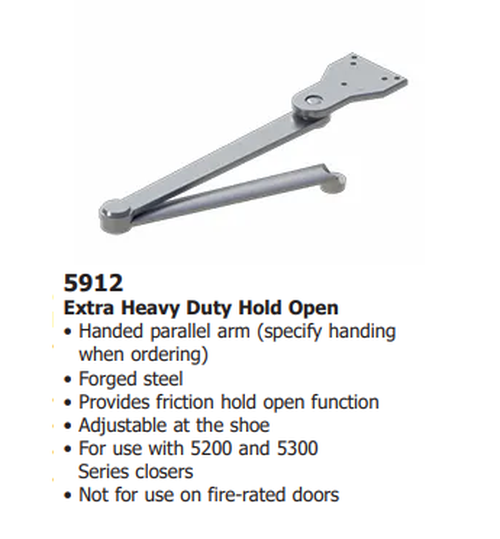 Hager 5200-PAR HDHO ALM Surface Closer w/ Extra Heavy Duty Hold Open Arm, Aluminum Finish