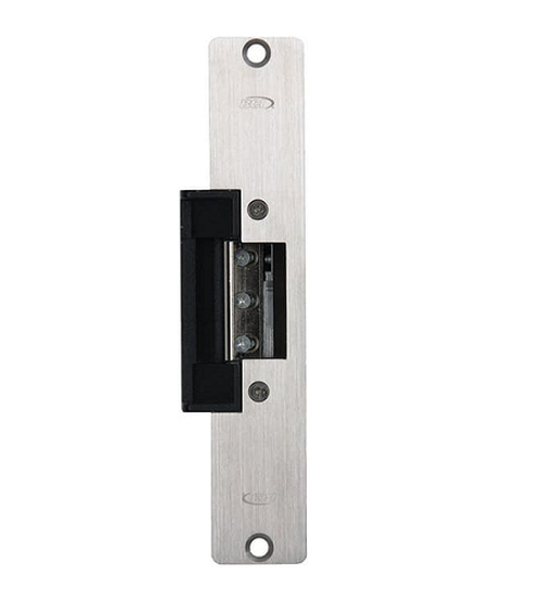 RCI 7108 32D Electric Strike, 7-15/16" Round Corner Faceplate, Fail Secure, Satin Stainless Steel Finish