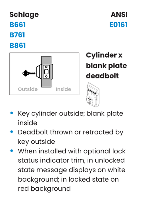 Schlage B661 OS-OCC One-Way Deadbolt w/ Exterior "VACANT/OCCUPIED" Indicator