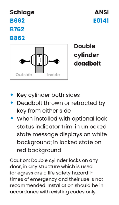 Schlage B662 IS-LOC Double Cylinder Deadbolt w/ Interior "UNLOCKED/LOCKED" Indicator