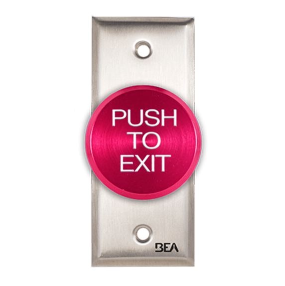 BEA 10ACPBDA1 Pneumatic Pushbutton, Jamb plate w/ 2" Red button, "Push to Exit" text