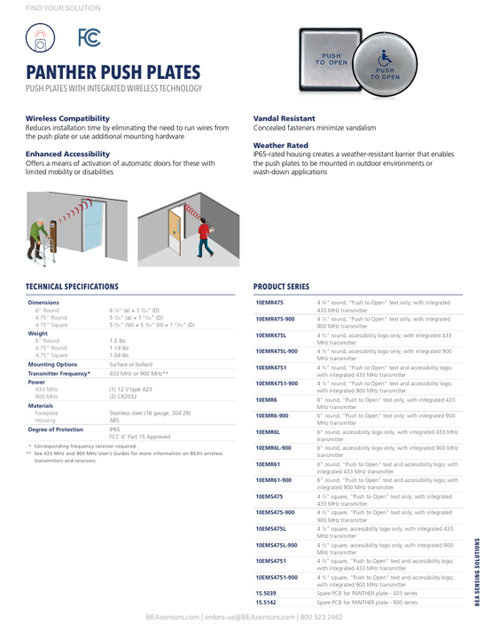 BEA 10EMS4751 4-3/4" Square Panther Push Plate w/ Blue "Push to Open" Text and Handicap Logo