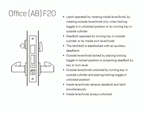 BEST 45H7AB 14R 626 Office Mortise Lever Lock w/ 14 Lever and R Rose, Satin Chrome Finish