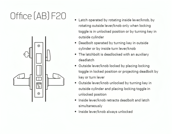 BEST 45H7AB 3M 626 Office Mortise Lever Lock w/ 3 Lever and M Escutcheon, Satin Chrome Finish