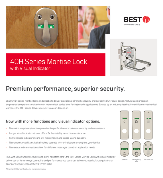 BEST 45H7T 15H 626 VIN Dormitory Mortise Lock Visual Keyed Indicator w/ 15 Lever and H Rose, Satin Chrome Finish