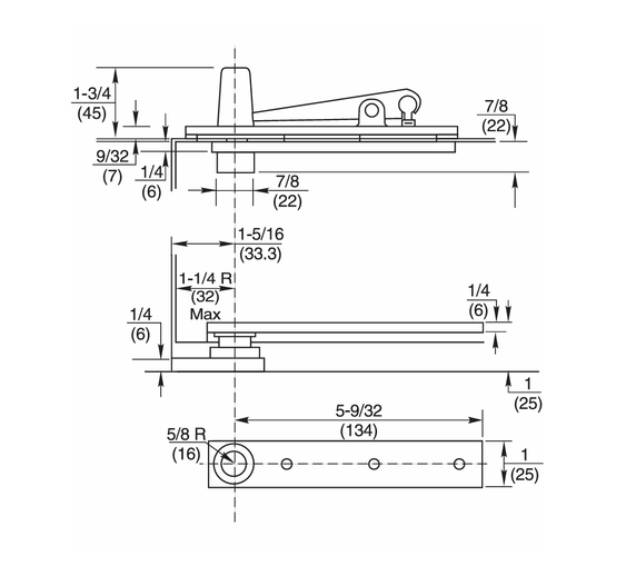 Rixson 128-3/4 Center Hung Pivot Set, Includes 320 Top Pivot, 250lbs Max Door Weight