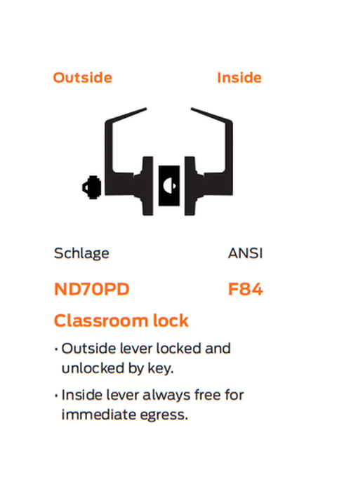 Schlage ND70PD BRW Heavy Duty Classroom Lever Lock - Broadway Style