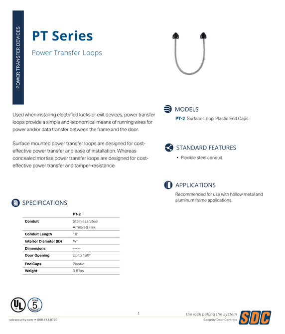 SDC PT-2U Power Transfer Loop, 18", Armored Flex Conduit, Less Wires
