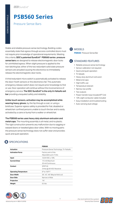 SDC PSB560V Pressure Sense Bar, Satin Aluminum Finish