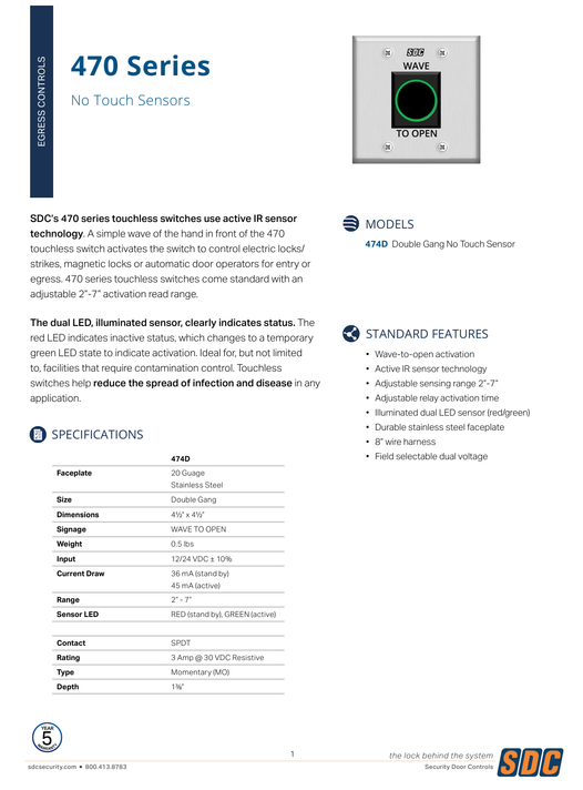 SDC 474DU Double Gang No Touch Sensor, Satin Stainless Steel Finish