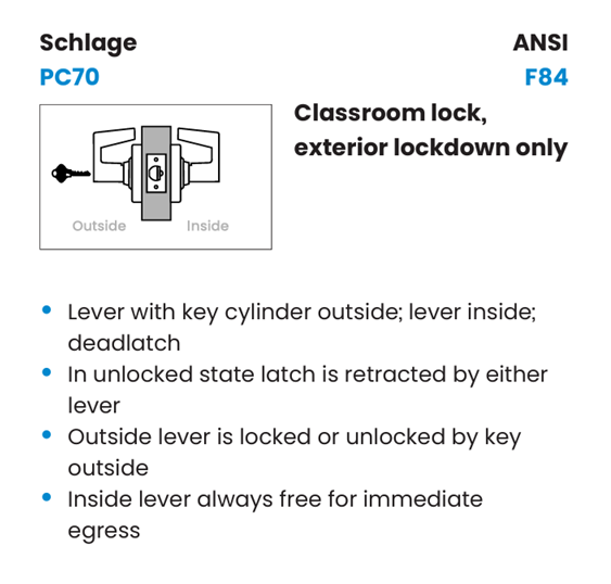 Schlage PC70 TLR Grade 1 Classroom Exterior Lockdown Cylindrical Lock, Tubular Style