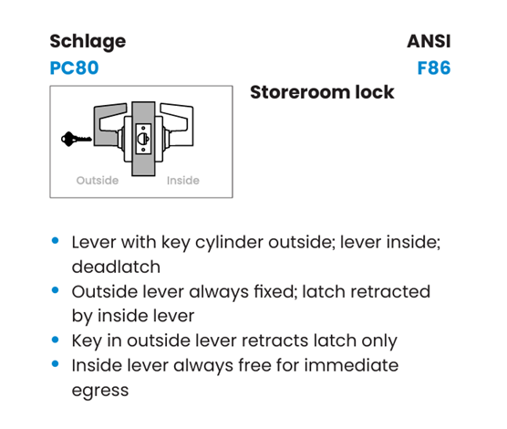 Schlage PC80 TLR Grade 1 Storeroom Cylindrical Lock, Tubular Style