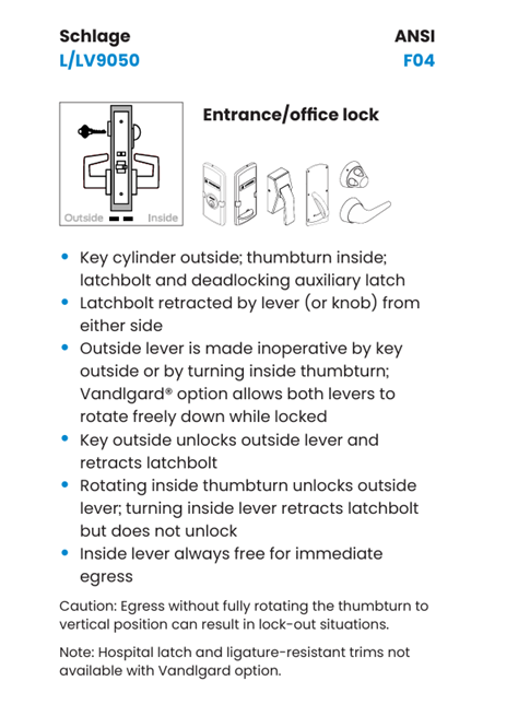 Schlage L9050L LATA Entrance Office Mortise Lock, Less Cylinder w/ Latitude Lever and A Rose
