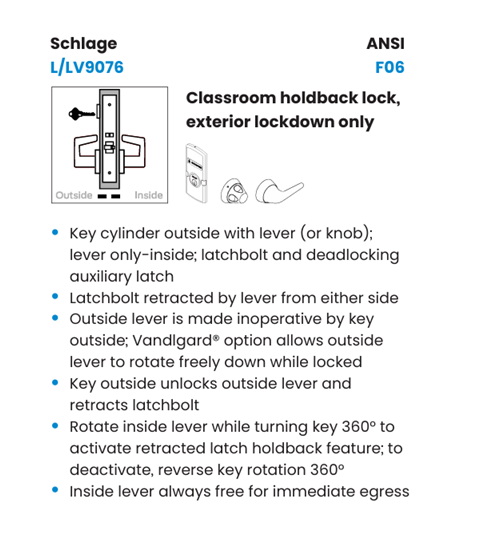 Schlage L9076J LATA Classroom Holdback Mortise Lock, FSIC Less Core w/ Latitude Lever and A Rose