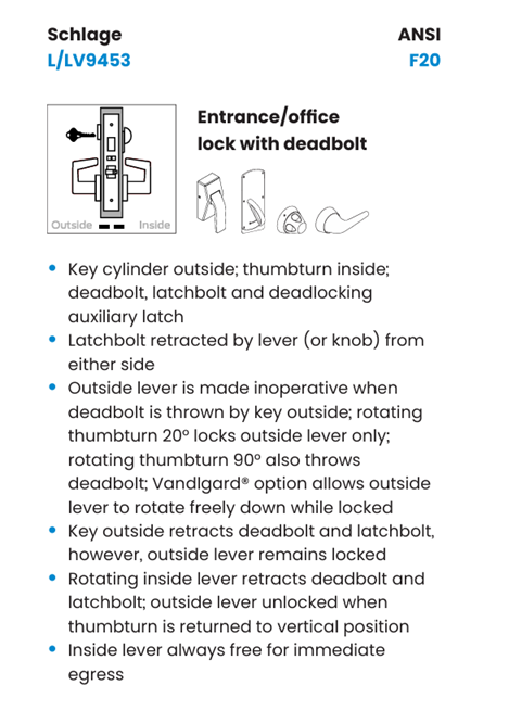 Schlage L9453B LATA Entrance Mortise Lock with Deadbolt, SFIC Prep Less Core w/ Latitude Lever and A Rose