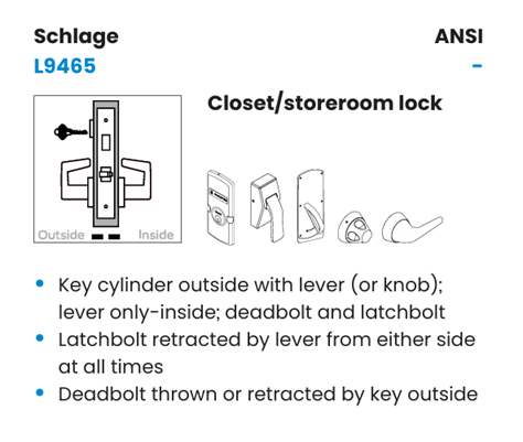 Schlage L9465L LATA Closet/Storeroom Mortise Lock with Deadbolt, Less Cylinder w/ Latitude Lever and A Rose