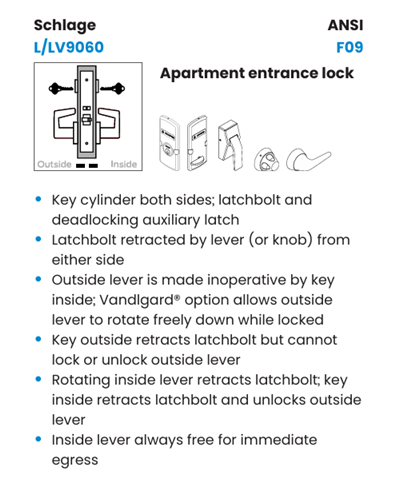 Schlage L9060B LATA Apartment Entrance Mortise Lock, SFIC Prep Less Core w/ Latitude Lever and A Rose