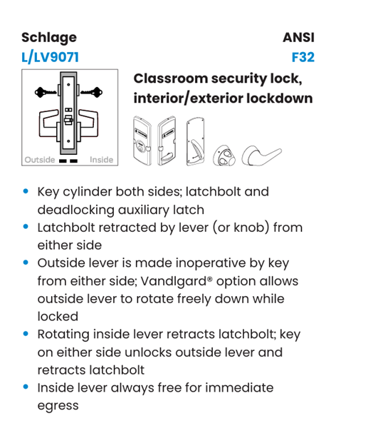 Schlage L9071P LATA Classroom Security Mortise Lock, Conventional Cylinder w/ Latitude Lever and A Rose