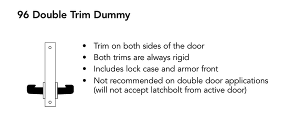 Sargent 8296 LE1L 26D Double Trim Dummy Mortise Lock, Satin Chrome Finish