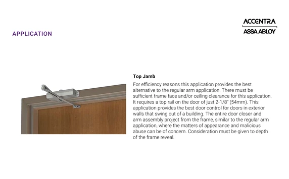 Accentra (Yale) TJ151 Door Closer, Top Jamb, Hold Open