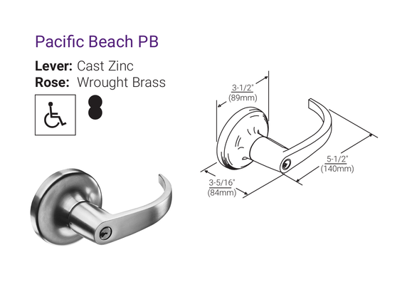 Accentra (Yale) PB4707LN 626 Grade 1 Entry Cylindrical Lever Lock, Satin Chrome Finish