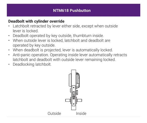 Accentra (Yale) AUR-NTM618-NR Nextouch Sectional Mortise Lock, Pushbutton Keypad, Deadbolt w/ Cylinder Override