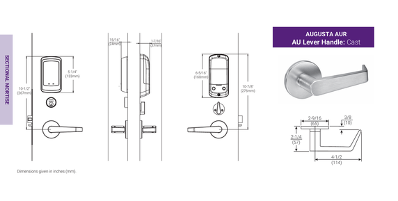 Accentra (Yale) AUR-NTM633-NR Nextouch Sectional Mortise Lock, Pushbutton Keypad, No Cylinder Override