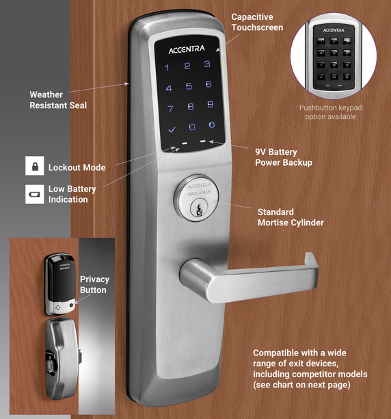 Accentra (Yale) PB-NTT623-NR 626 NexTouch Exit Trim, Touchscreen Keypad, w/ Cylinder Override, Satin Chrome Finish