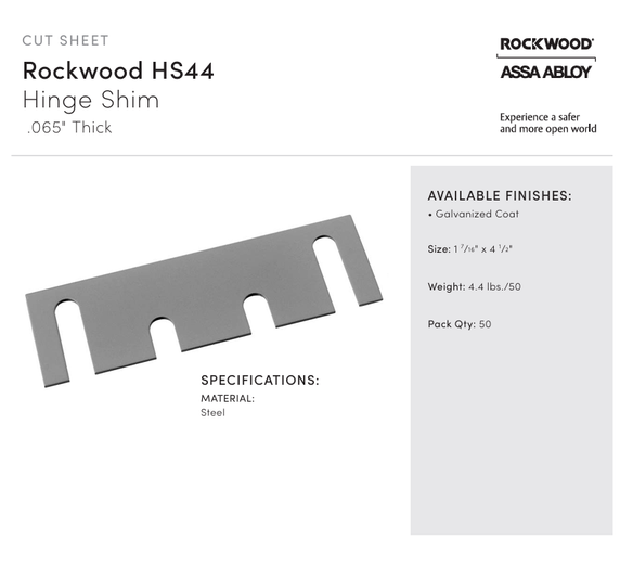 Rockwood HS44 1-7/16" x 4-1/2" Hinge Shim, Galvanized Coat