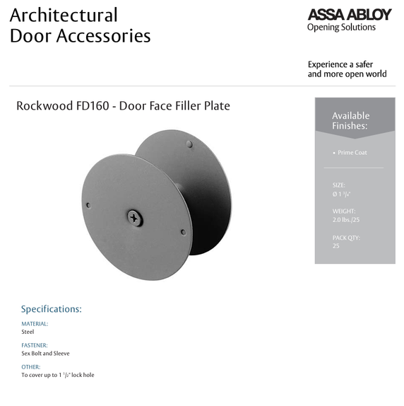 Rockwood FD160 Door Face Filler Plate, 1-3/4" diameter