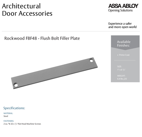 Rockwood FBF48 1" x 6-3/4" Flush Bolt Filler Plate