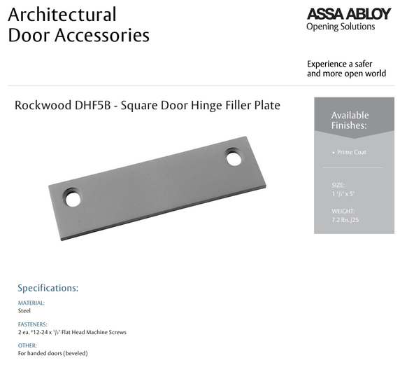 Rockwood DHF5B 1-1/2" X 5" Beveled Door Hinge Filler Plate