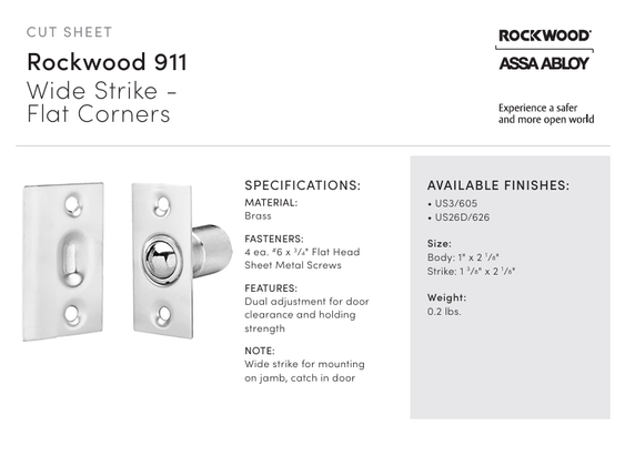 Rockwood 911 Adjustable Ball Catch, Wide Strike w/ Square Corners