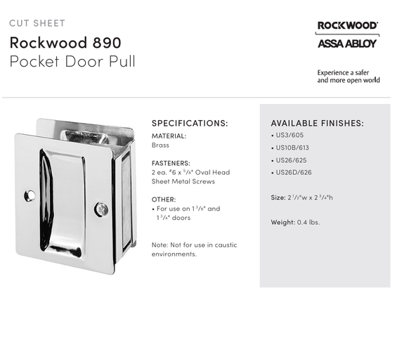 Rockwood 890 Pocket Door Pull