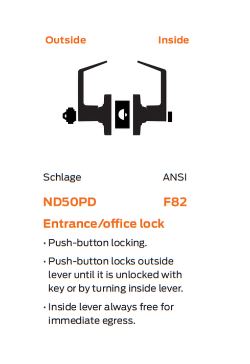 Schlage ND50JD RHO Heavy Duty Entrance/office Lever Lock, Accepts large format IC core