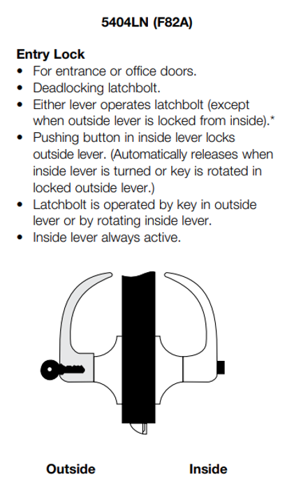 Yale MO5404LN Grade 1 Entry Cylindrical Lever Lock