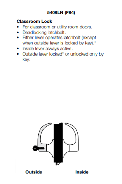 Yale PB5408LN Grade 1 Classroom Cylindrical Lever Lock