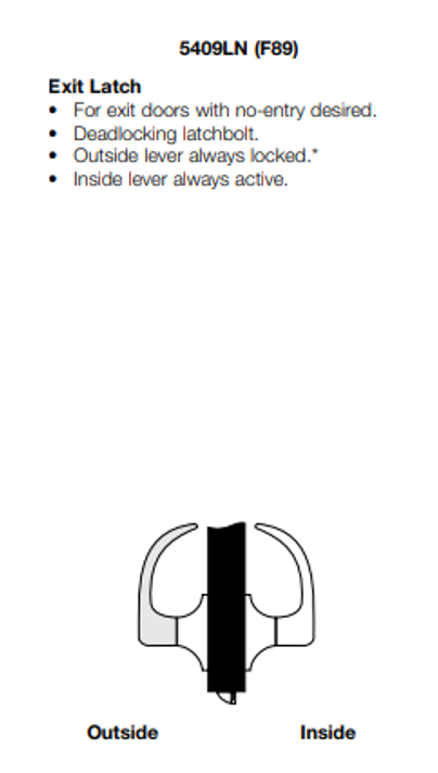 Yale AU5409LN Grade 1 Exit Lever Latch