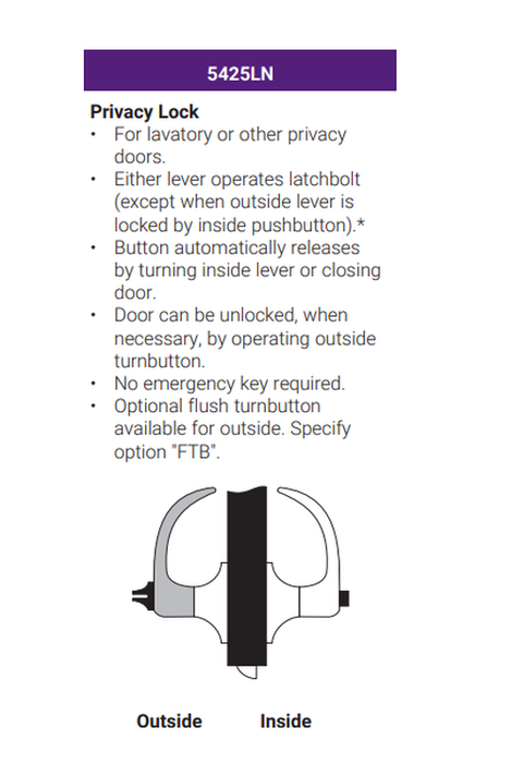 Accentra (Yale) MO5425LN Grade 1 Privacy Lever Lock