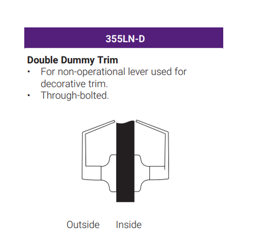 Accentra (Yale) MO355LN-D Grade 2 Double Dummy Lever Trim